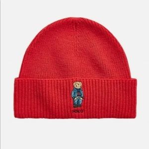 Polo Ralph Lauren Red Polo Bear Denim College Bear Knit Beanie Winter Ha…